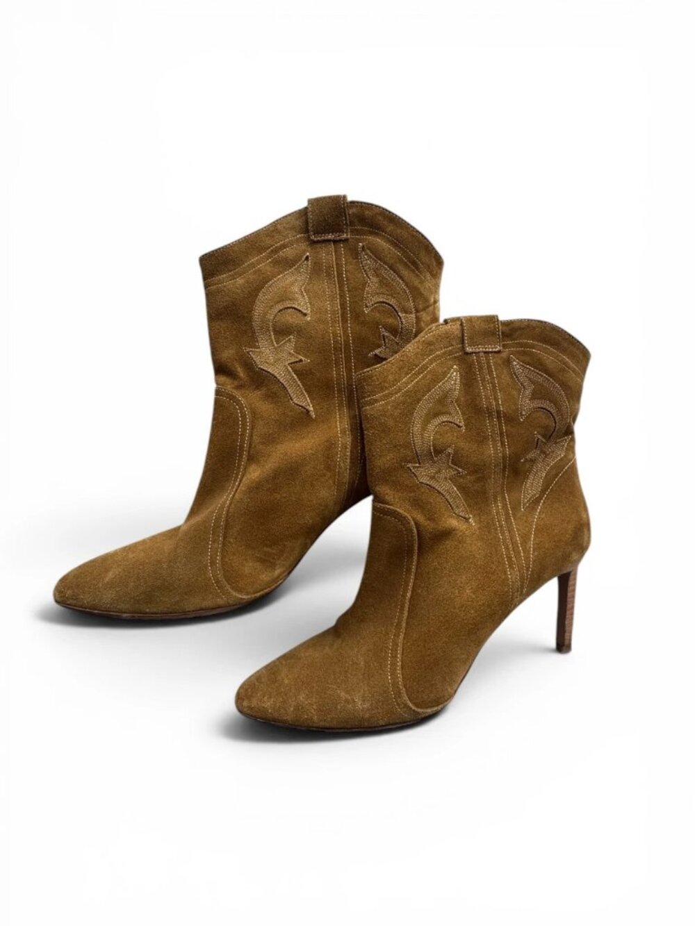 ba&sh Caitlin Tan Suede Western Heeled Ankle Boots Size 41 / US 10